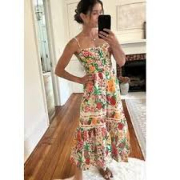 NWOT- Farm Rio Floral Sketch cotton midi dress - Picture 5 of 6